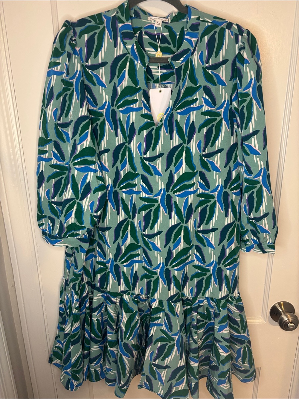 The Kooples Green Blue Leaf Print Mini Dress